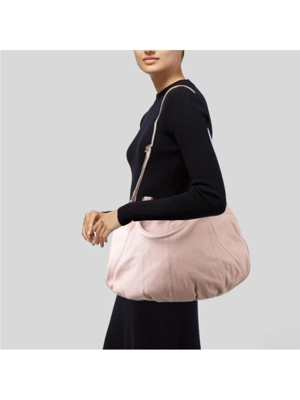 Tory Burch Dakota Hobo Slouchy Bag Shell Pink Gold Hardware Pebbled Leather